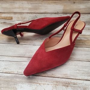 NWT POL suede burgundy kitten heel sling back